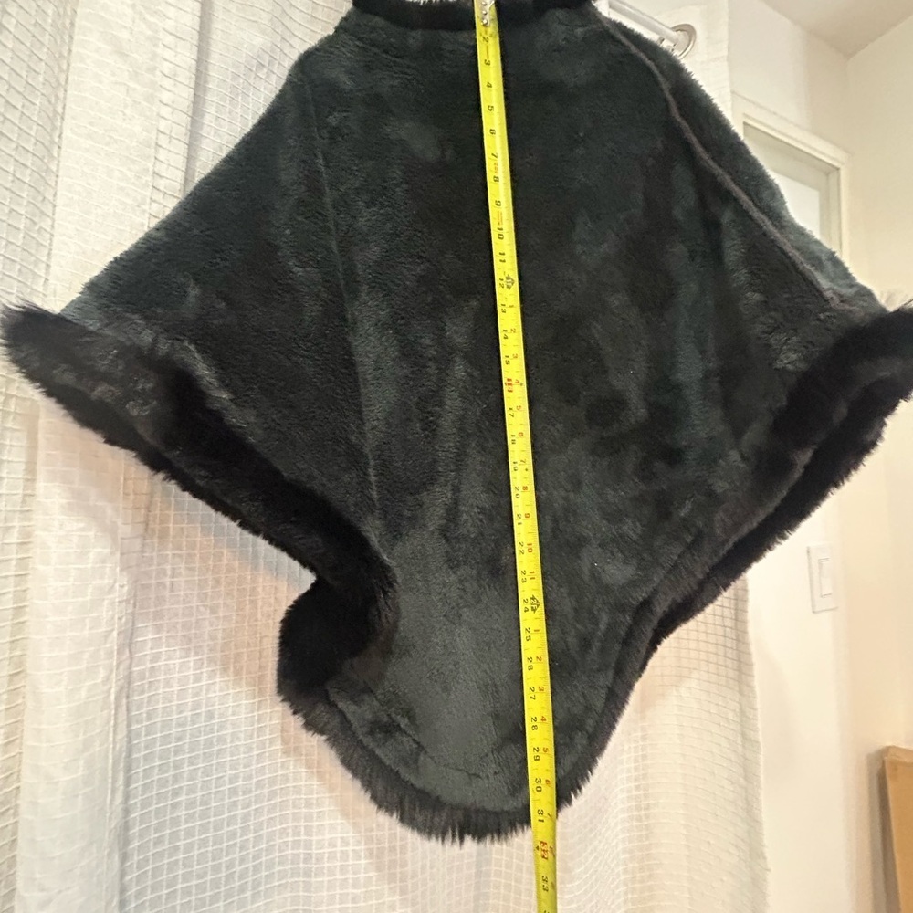 Red and Black Plaid Reversible Poncho with Faux Fur Trim - Picture 4 of 4